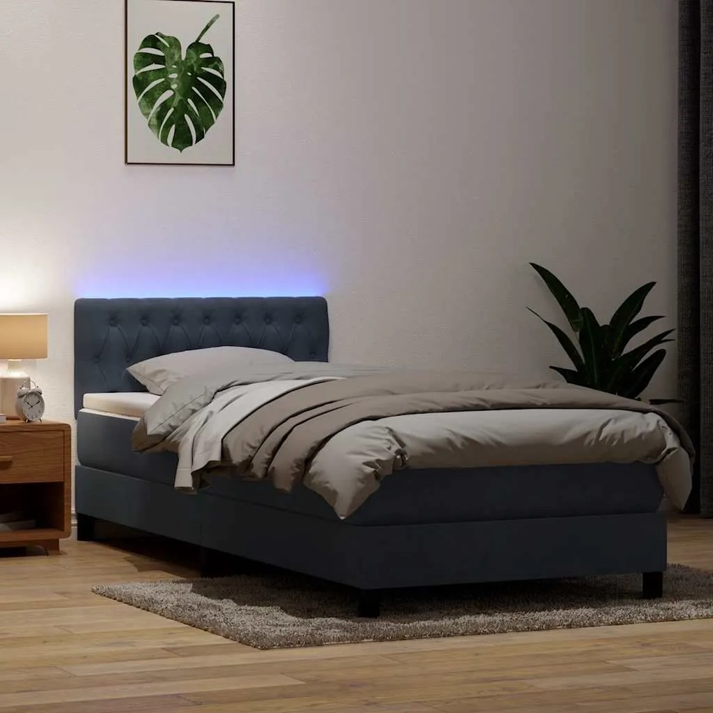 vidaXL Κρεβάτι Boxspring με Στρώμα &amp; LED Μαύρο 80x210 εκ. Βελούδινο