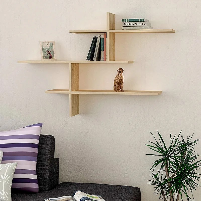 Ραφιέρα τοίχου Leo Megapap χρώμα φυσικό οξιάς 123x22x80εκ.