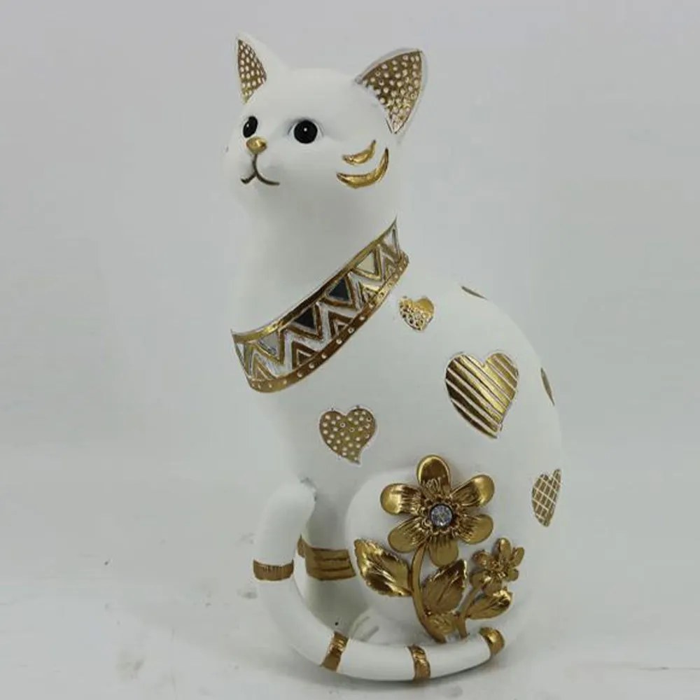 Διακοσμητική Γάτα 752-11644 11,5x8x21cm White-Gold Estheti Home Πολυρεσίνη