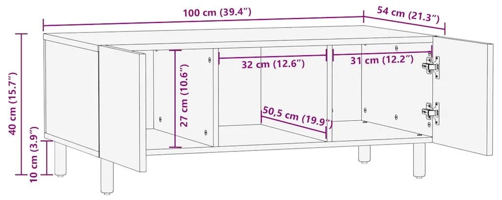Τραπεζάκι Σαλονιού Μαύρο 100x54x40 εκ. Μασίφ Ξύλο Μάνγκο Τραχύς 4018640