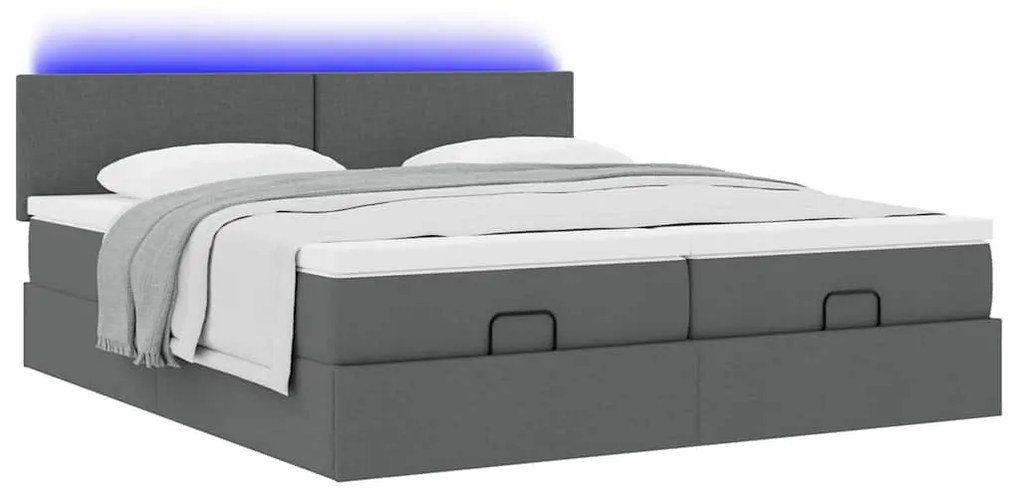 vidaXL Οθωμανικό κρεβάτι με στρώματα&LEDs Σκούρο γκρι 180x200cm ύφασμα