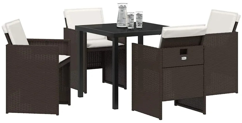 vidaXL Σέτ φαγητού για κήπο με μαξιλάρι 5 pcs Καφέ Πολυ ράταν