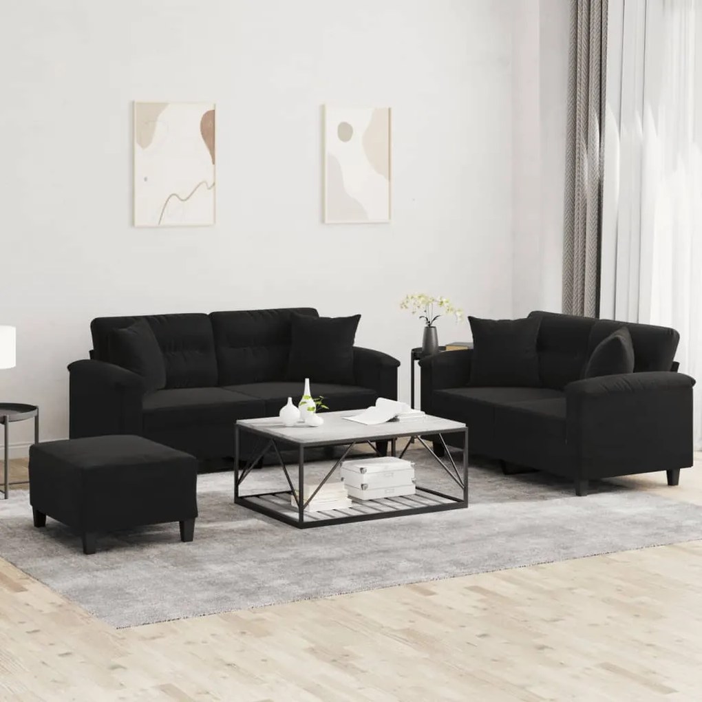 vidaXL Πολυθρόνες Σετ 3 Τεμ. Μαύρες από Ύφασμα Μικροϊνών με Μαξιλάρια