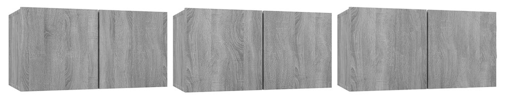 vidaXL Κρεμαστό Ντουλάπι Τηλεόρασης Γκρι Sonoma 3 τμχ 60x30x30 εκ Επεξεργασμένο Ξύλο