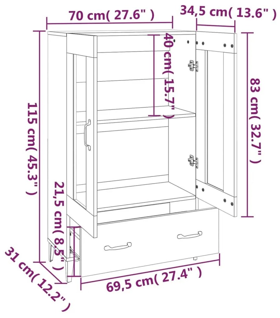 Ντουλάπα Γκρι Sonoma 70 x 31 x 115 εκ. από Επεξεργασμένο Ξύλο - Γκρι