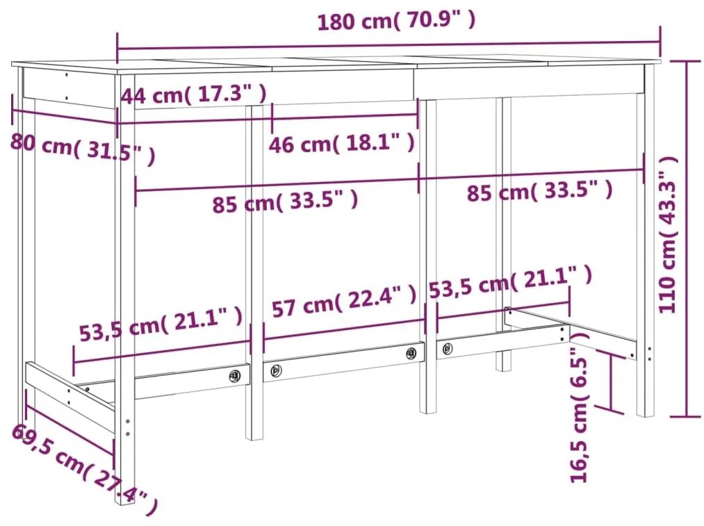 Τραπέζι Μπαρ μαύρος 180 x 80 x 110 εκ. από Μασίφ Ξύλο Πεύκου - Μαύρο