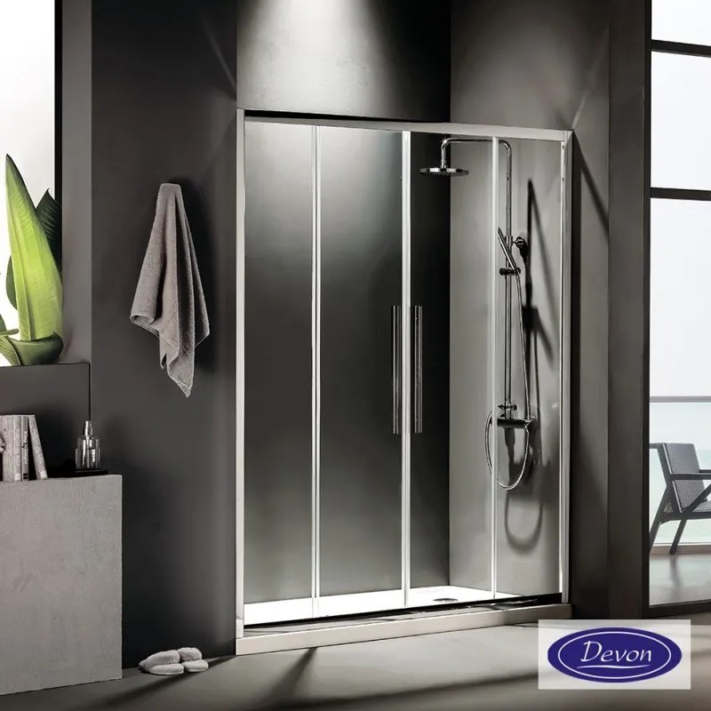 DEVON Flow Slider 2+2 Πόρτα ντουζιέρας με 2 σταθερά &amp; 2 συρόμενα φύλλα CHROME 167-171 Υ195εκ