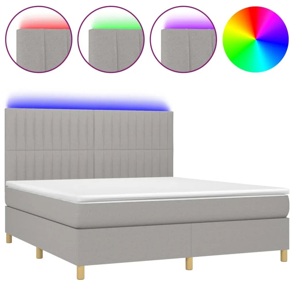 vidaXL Κρεβάτι Boxspring με Στρώμα & LED Αν.Γκρι 160x200εκ. Υφασμάτινο