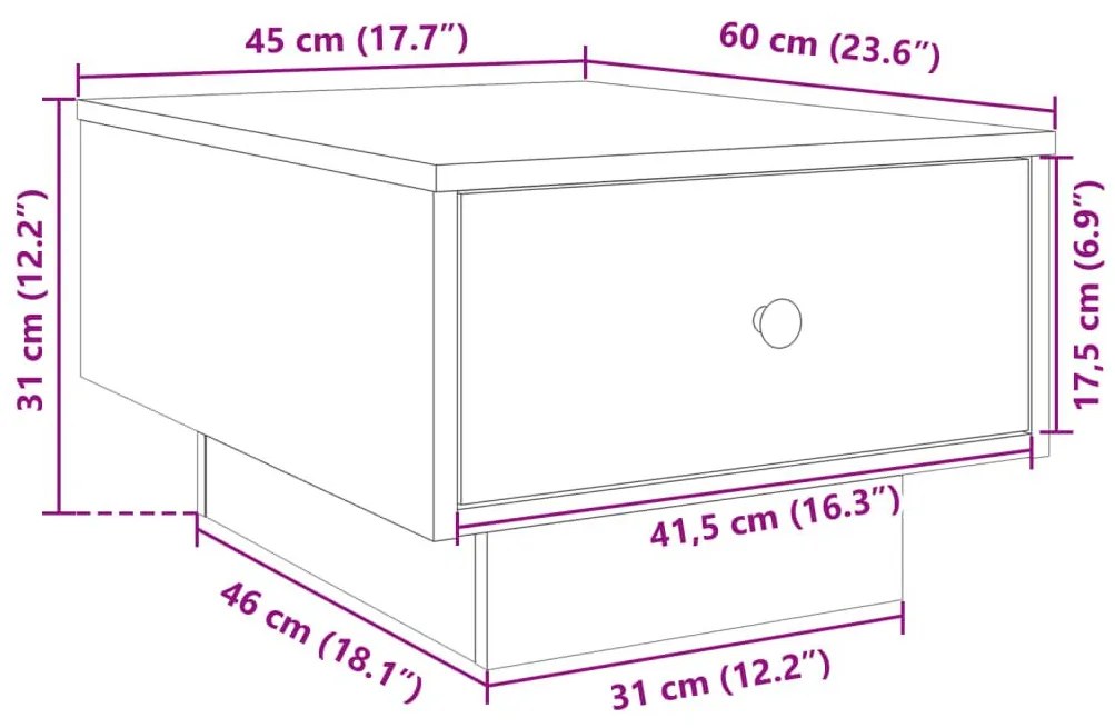 Τραπεζάκι Σαλονιού Μαύρο 60x45x31 εκ. από Επεξεργασμένο Ξύλο - Μαύρο