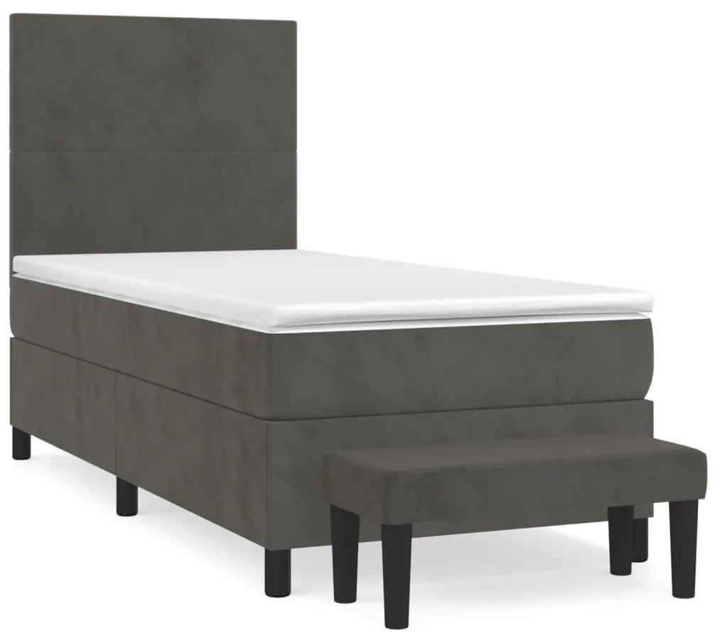 Κρεβάτι Boxspring με Στρώμα Σκούρο Γκρι 100x200 εκ. Βελούδινο - Γκρι