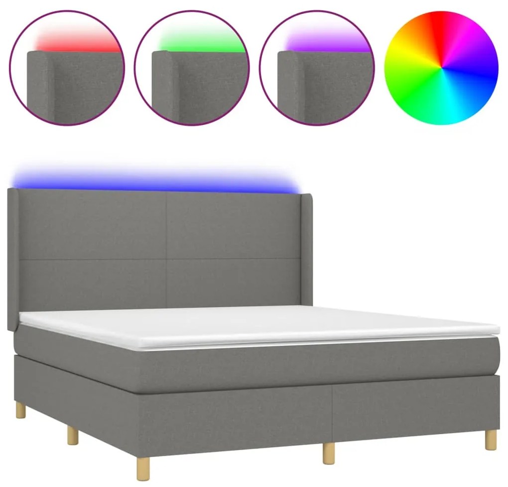 ΚΡΕΒΑΤΙ BOXSPRING ΜΕ ΣΤΡΩΜΑ &amp; LED ΣΚ.ΓΚΡΙ 160X200 ΕΚ ΥΦΑΣΜΑΤΙΝΟ 3138726