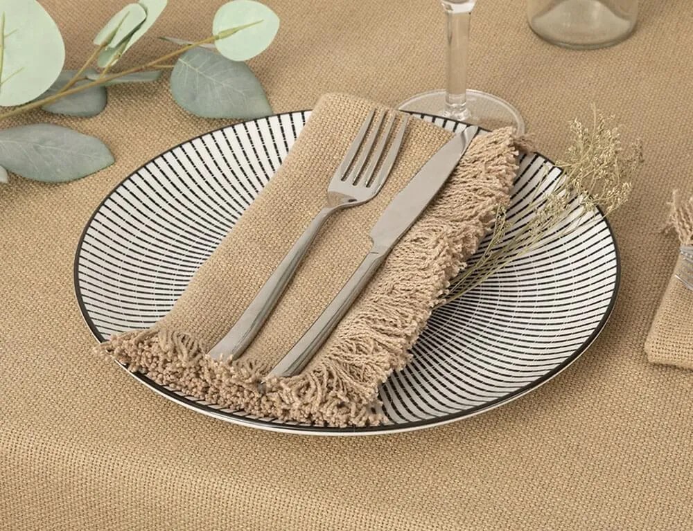 Σετ Πετσέτες φαγητού Maha Atmosphera με κρόσσια και διαστάσεις 40x40cm - Beige - 2 τεμάχια