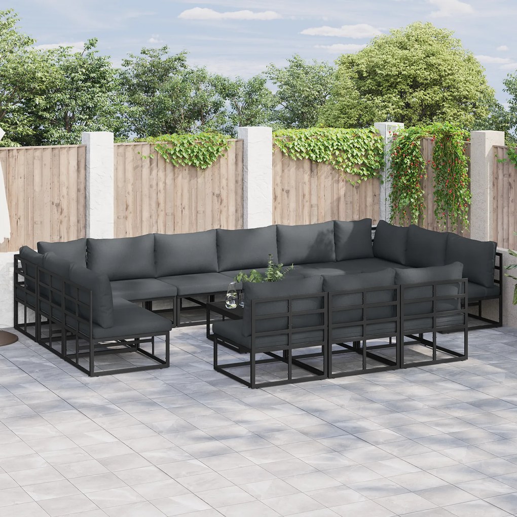 vidaXL Σετ Καναπέ Κήπου με μαξιλάρι με μαξιλάρι 13 pcs Μαύρο Αλουμίνιο