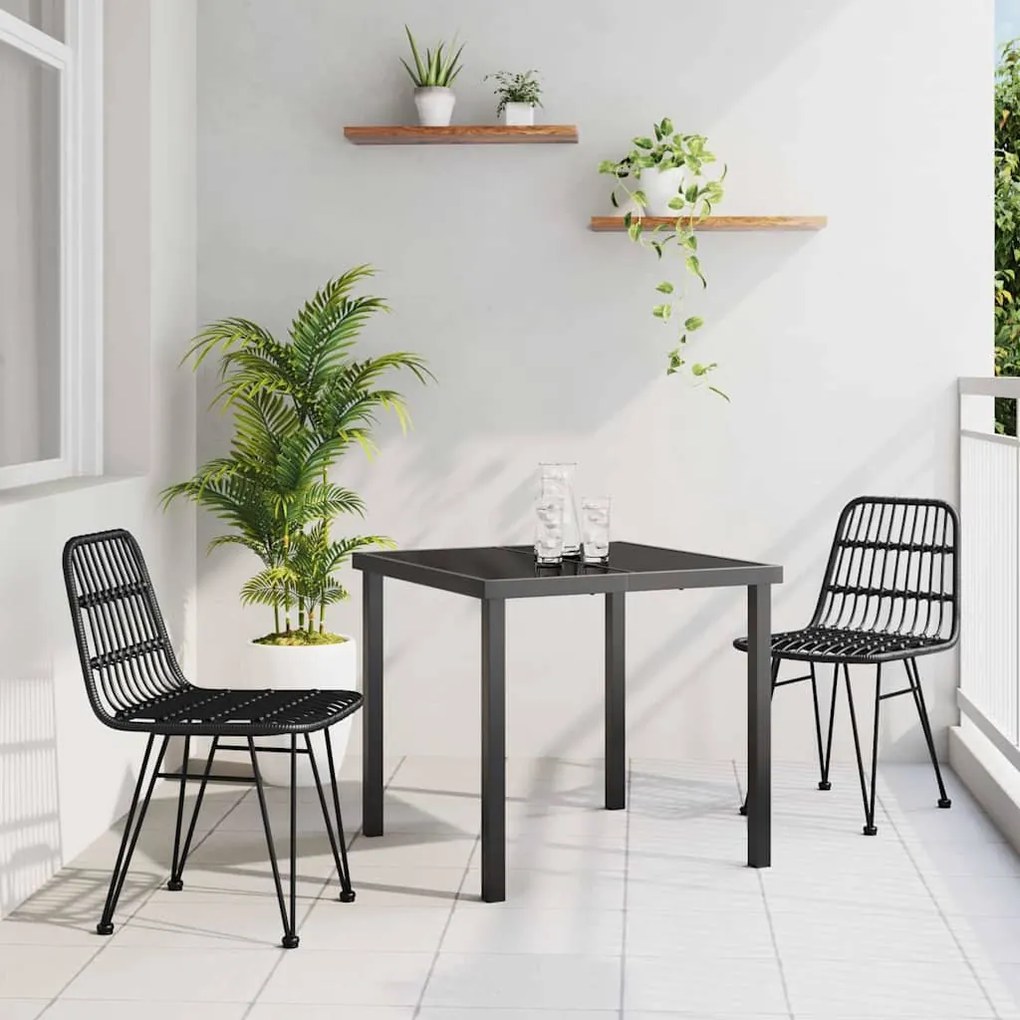 vidaXL Σέτ φαγητού για κήπο 3 pcs Μαύρο Πολυ ράταν