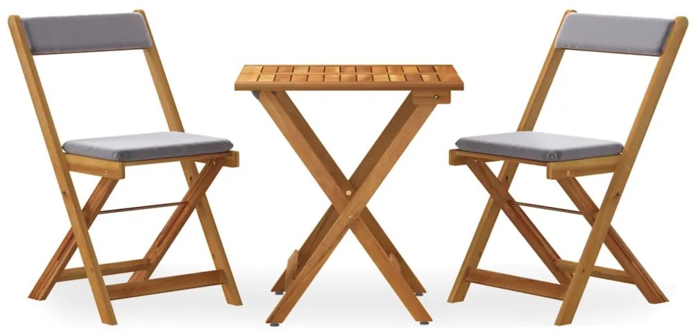 vidaXL Σετ Επίπλων Bistro Πτυσσόμενο 3 τεμ. Μασίφ Ακακία με Μαξιλάρια