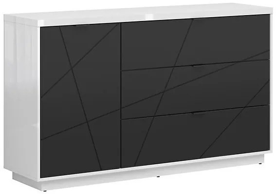 Σιφονιέρα Boston CE100, Γυαλιστερό λευκό, Μαύρο ματ, Με συρτάρια και ντουλάπια, Αριθμός συρταριών: 3, 93x156x43cm, 66 kg | Epipla1.gr