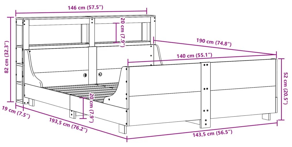 Σκελετός Κρεβατιού Χωρίς Στρώμα Καφέ 140x190 Μασίφ Ξύλο Πεύκου - Καφέ