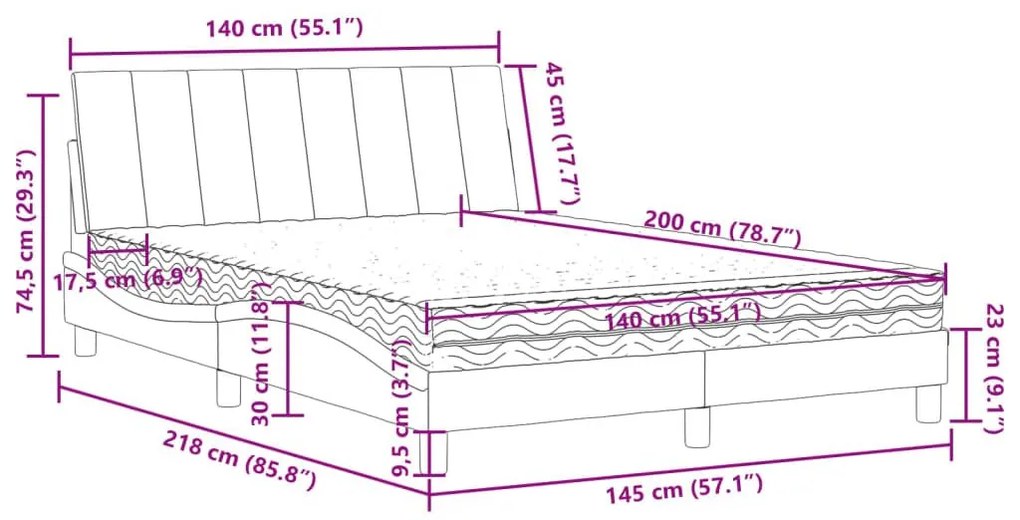 Κρεβάτι με Στρώμα Σκούρο Γκρι 140x200 εκ. Βελούδινο - Γκρι