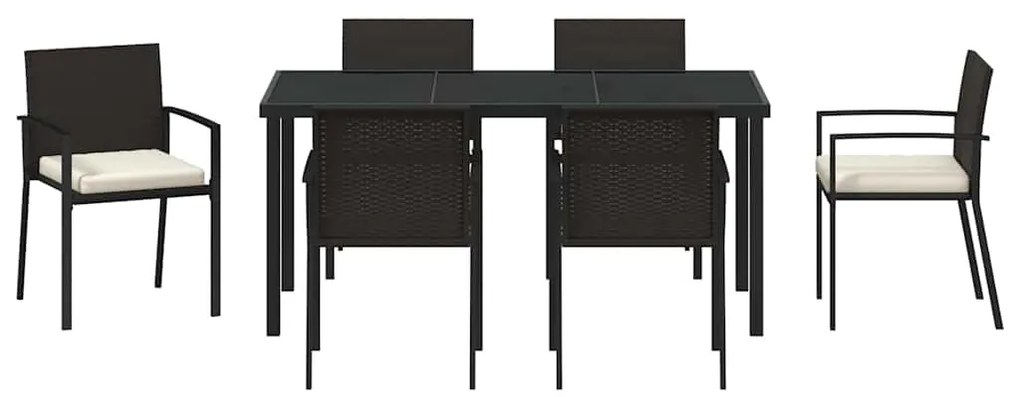 vidaXL Σέτ φαγητού για κήπο 7 pcs Μαύρο Χάλυβας με επίστρωση πούδρας