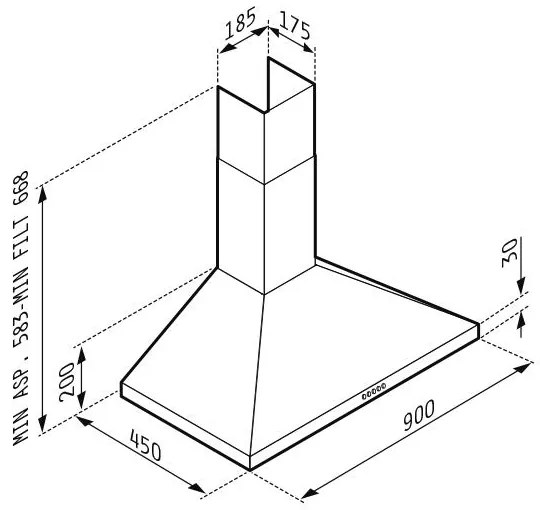 Απορροφητήρας Καμινάδα Τετράγωνη Pyramis Μαύρη 90 εκ.