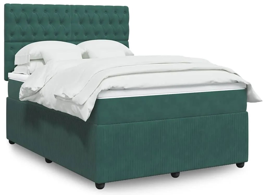 vidaXL Κρεβάτι Boxspring με Στρώμα Σκούρο Πράσινο 160x200εκ. Βελούδινο