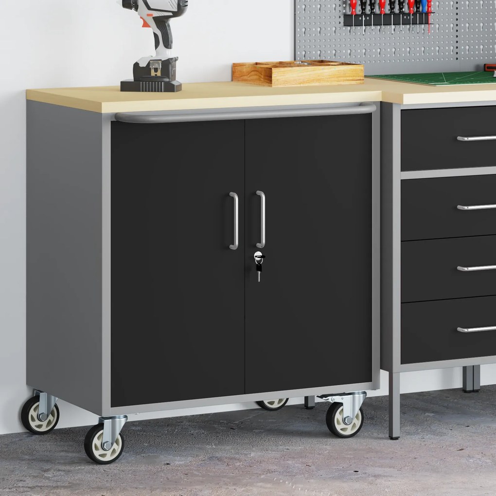 vidaXL Εργαστήριο με τροχούς Μαύρο και γκρι 75 x 45 x 85 εκ.