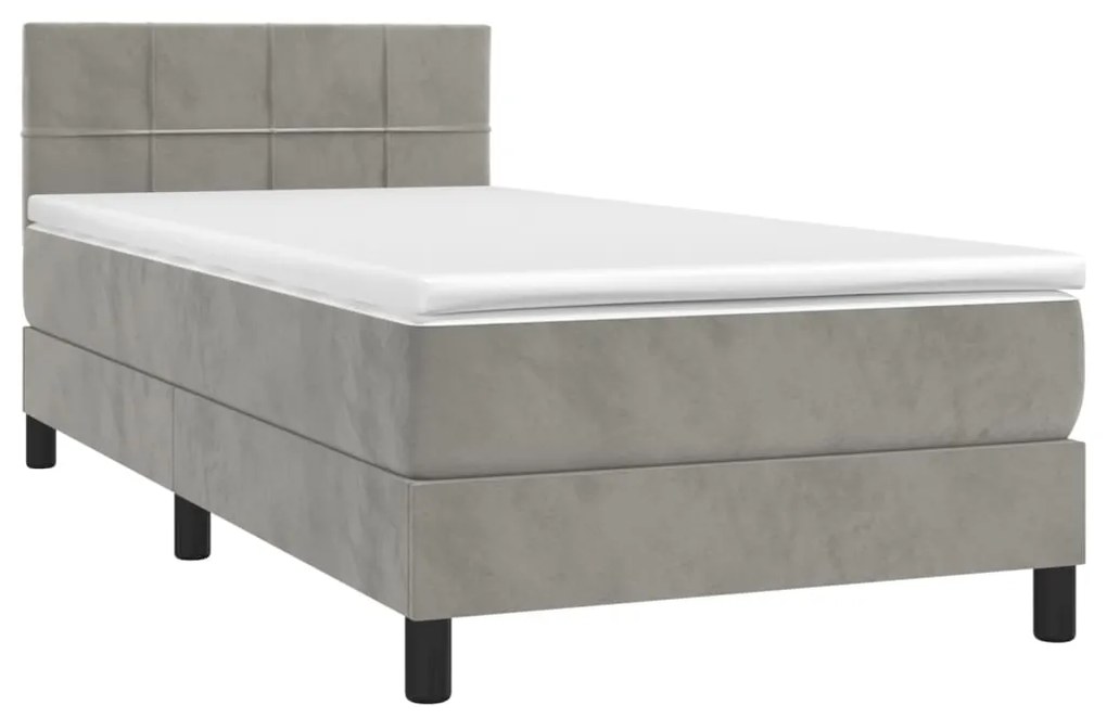 vidaXL Κρεβάτι Boxspring με Στρώμα & LED Αν.Γκρι 90x190 εκ. Βελούδινο