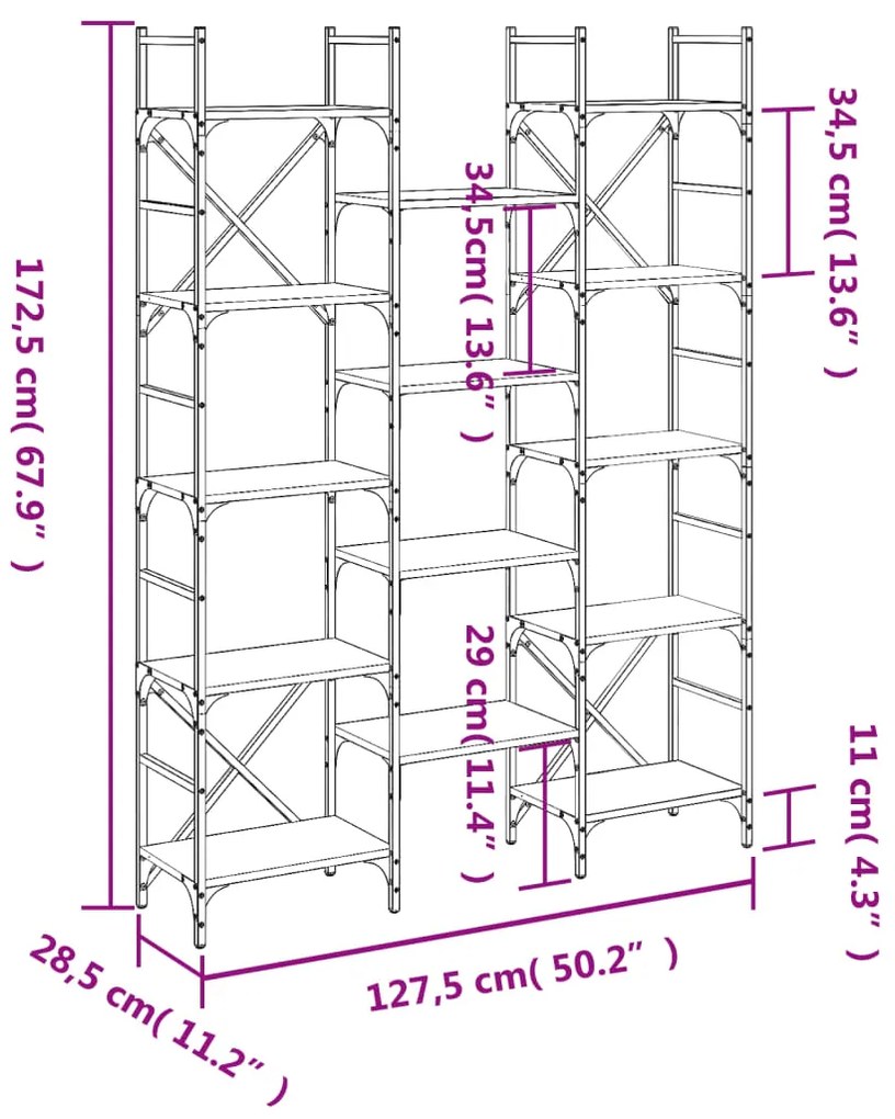 Βιβλιοθήκη Sonoma Δρυς 127,5x28,5x172,5 εκ. Επεξεργασμένο Ξύλο - Καφέ