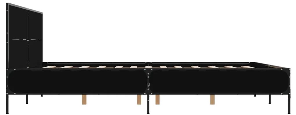 vidaXL Πλαίσιο Κρεβατιού Μαύρο 135x190 εκ. Επεξ. Ξύλο &amp; Μέταλλο