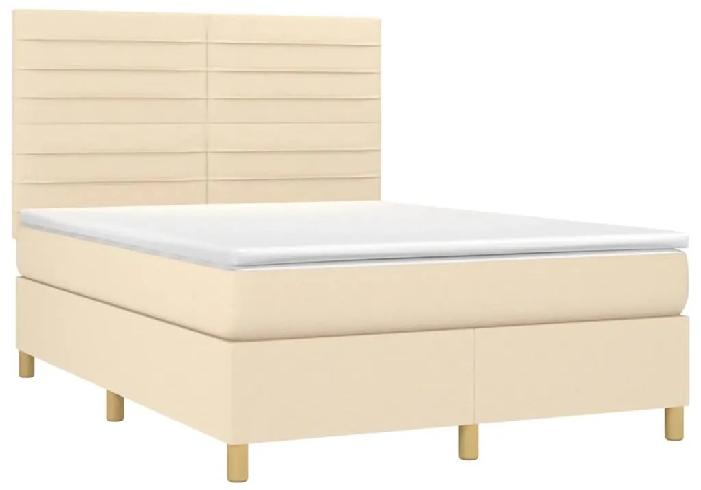 Κρεβάτι Boxspring με Στρώμα Κρεμ 140x200 εκ. Υφασμάτινο - Κρεμ