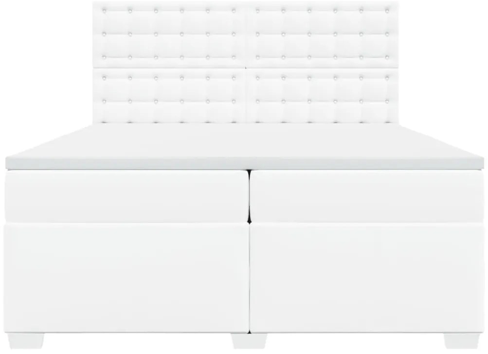 vidaXL Κρεβάτι Boxspring με Στρώμα Λευκό 200x200 εκ. Συνθετικό Δέρμα