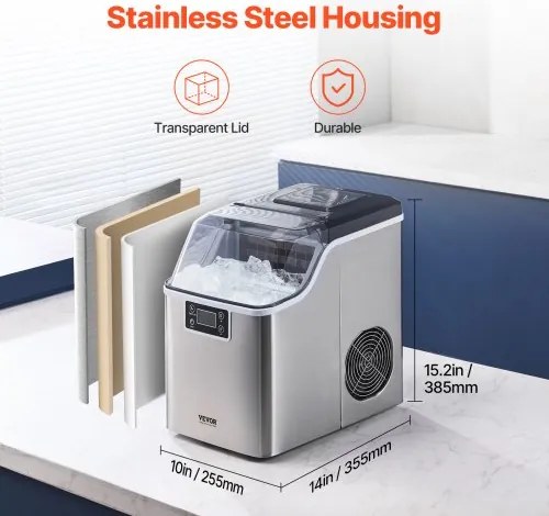 VEVOR Portable Countertop Ice Maker 45Lbs/24H Self-Cleaning with Scoop Basket