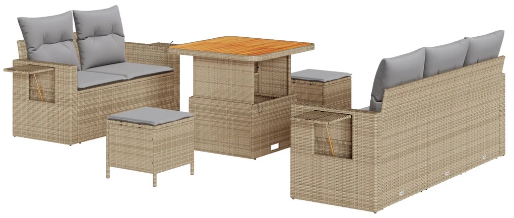vidaXL Set καναπέ κήπου 8 τεμαχίων με μαξιλάρια μπεζ