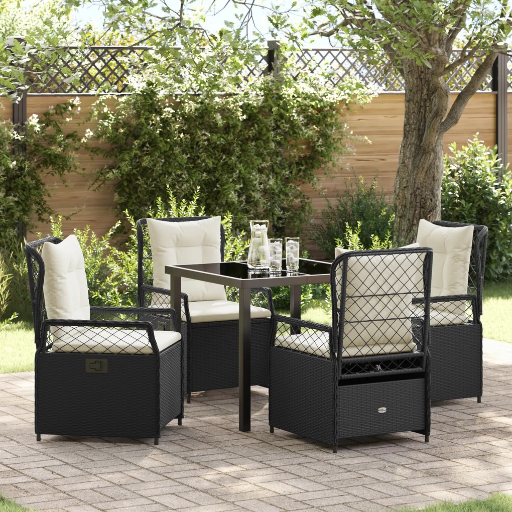 vidaXL Σετ 5 Τεμαχίων Επίπλων Κήπου Μαύρο Poly Rattan