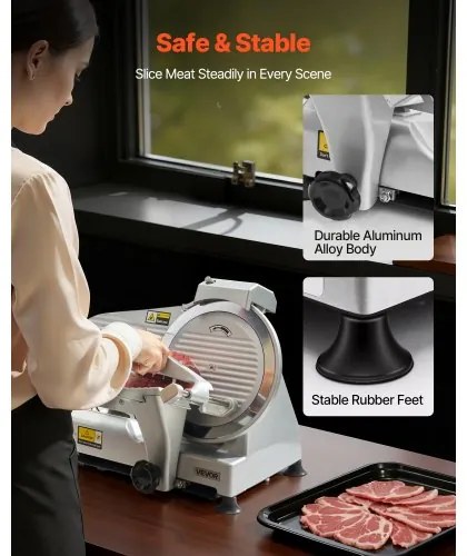 VEVOR Commercial Meat Slicer, 320W Electric Deli Slicer Machine with 250 mm Sharp Blade, Meat-Slicer with 450 RPM Slicing Speed, 0-10 mm Adjustable Thickness, for Frozen Meat, Ham, Baguett &amp; Steak