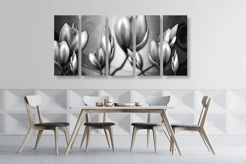 Λουλούδια με 5 μέρη εικόνα σε έθνο στυλ σε μαύρο & άσπρο - 100x50