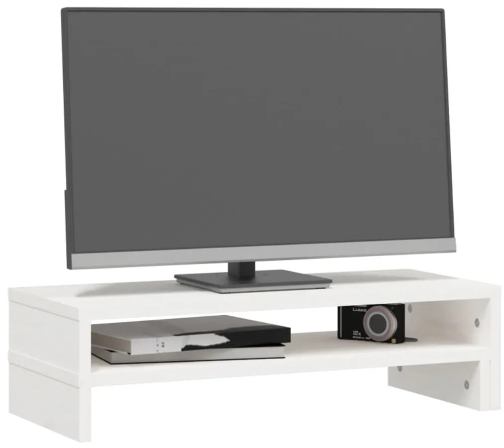 vidaXL Βάση Οθόνης Λευκή (52-101)x22x14 εκ. από Μασίφ Ξύλο Πεύκου