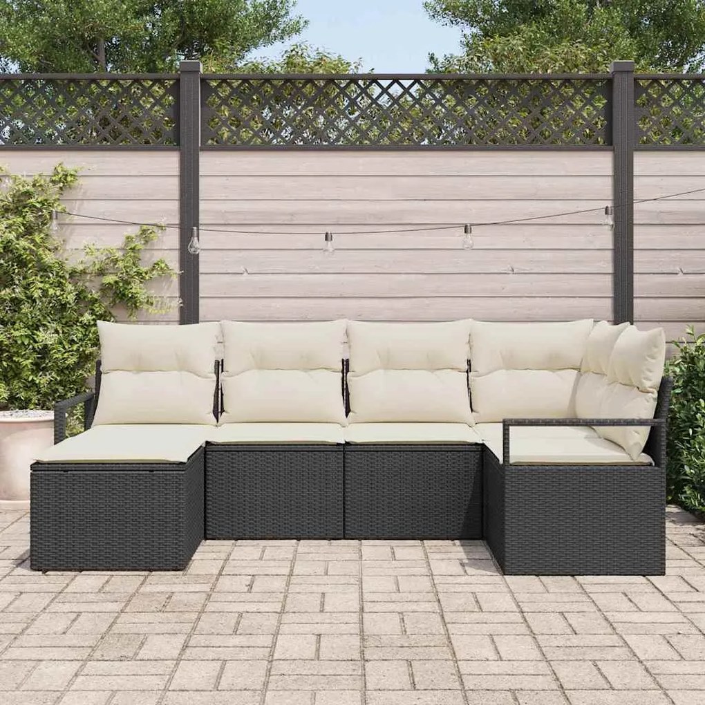 vidaXL Σετ Καναπέ Κήπου 6 pcs Μαύρο, Κρέμα Πολυ rattan, βαμμένο ατσάλι