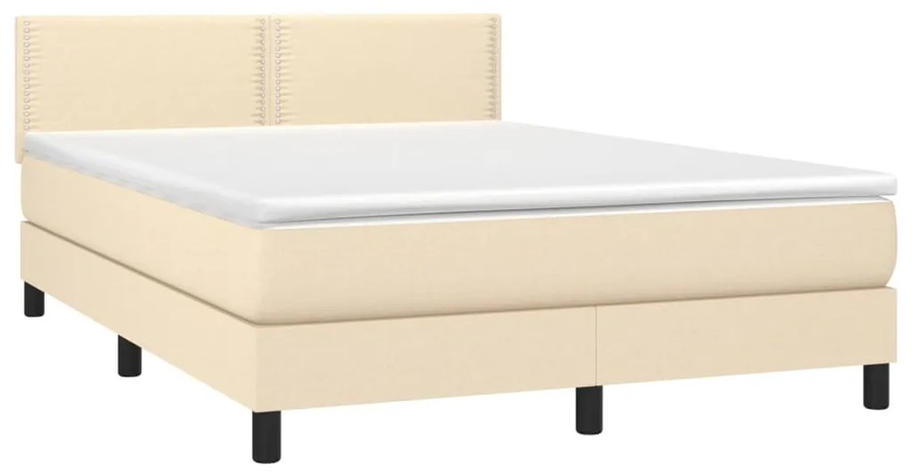 vidaXL Κρεβάτι Boxspring με Στρώμα & LED Κρεμ 140x190 εκ. Υφασμάτινο