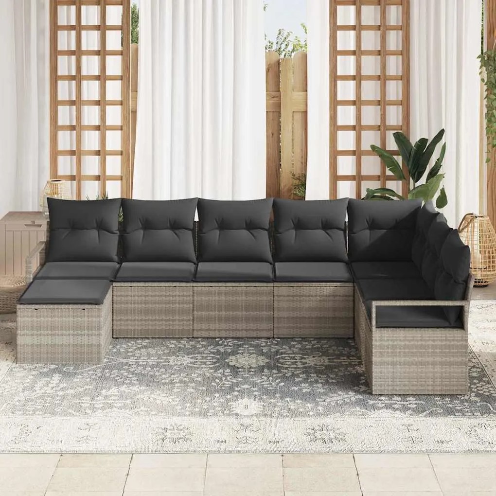 vidaXL Σετ Καναπέ Κήπου 8 pcs Ανοιχτό γκρι Πολυ ράταν