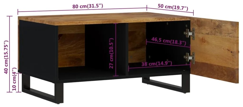 Τραπεζάκι Σαλονιού 80x50x40 εκ. Μασίφ Ξύλο Μάνγκο &amp; Επεξ. Ξύλο - Καφέ