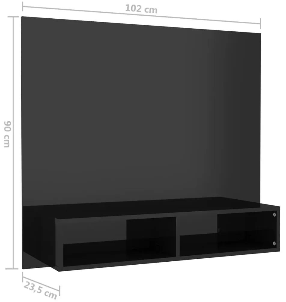 Έπιπλο Τηλεόρασης Τοίχου Γυαλ. Μαύρο 102x23,5x90εκ. Μοριοσανίδα - Μαύρο