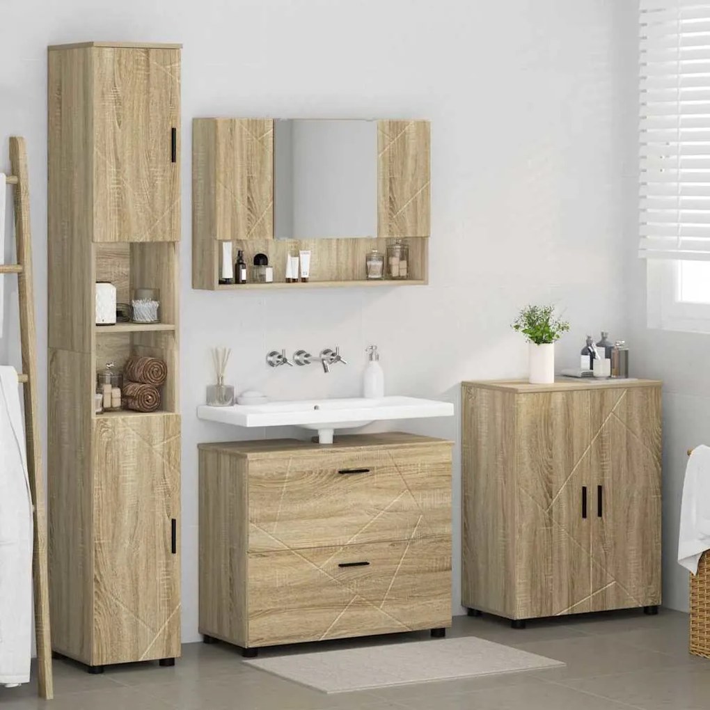 vidaXL Σετ Επίπλων Μπάνιου με ράφι 4 pcs Sonoma Δρυς 30 x 35 x 192 εκ.