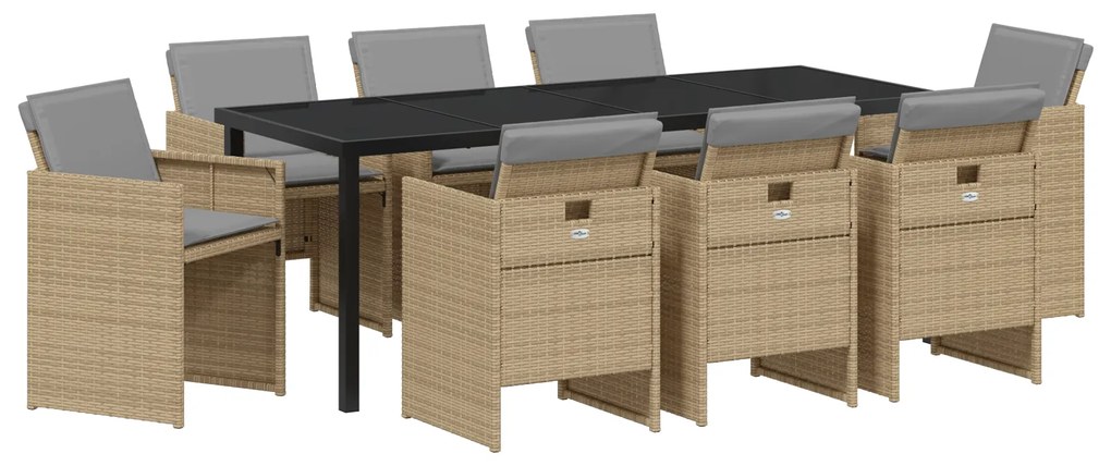 vidaXL 9 τεμάχια σετ κήπου με μαξιλάρια μπέζ από poly rattan