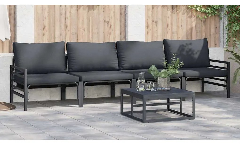 vidaXL Σετ Καναπέ Κήπου με μαξιλάρι 5 pcs Μαύρο Ατσάλι