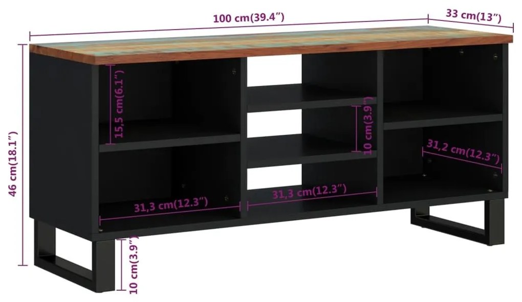 Έπιπλο Τηλεόρασης 100x33x46εκ. Μασίφ Ανακυκλ. Ξύλο &amp; Επεξ. Ξύλο - Καφέ