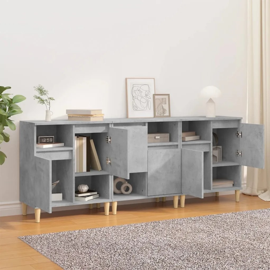 vidaXL Ντουλάπια 3 τεμ. Γκρι Σκυροδέματος 60x35x70 εκ. Επεξεργ. Ξύλο