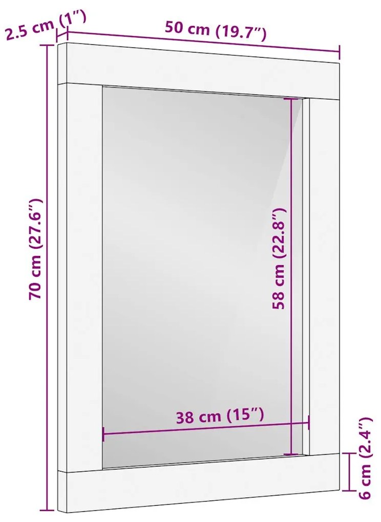 Καθρέφτης Μπάνιου 50x70 εκ. από Μασίφ Ξύλο Μάνγκο/Γυαλί - Καφέ