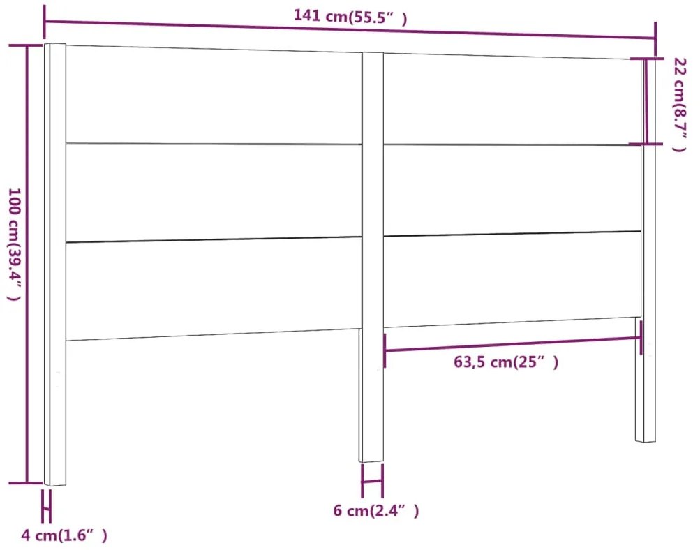 vidaXL Κεφαλάρι Κρεβατιού 141 x 4 x 100 εκ. από Μασίφ Ξύλο Πεύκου