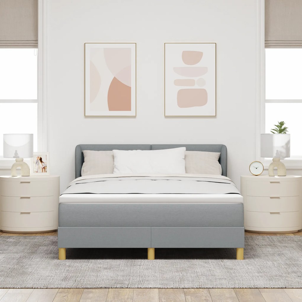 vidaXL Κρεβάτι Box Spring με στρώμα - Ανοιχτό γκρι, 140x200 εκ., Ύφασμα